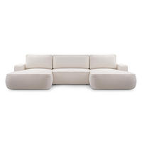 WOHNLANDSCHAFT SOLO Beige Boucle-Stoff mit Schlaffunktion - Beige, Holz (364/87/168cm) - MASSENO