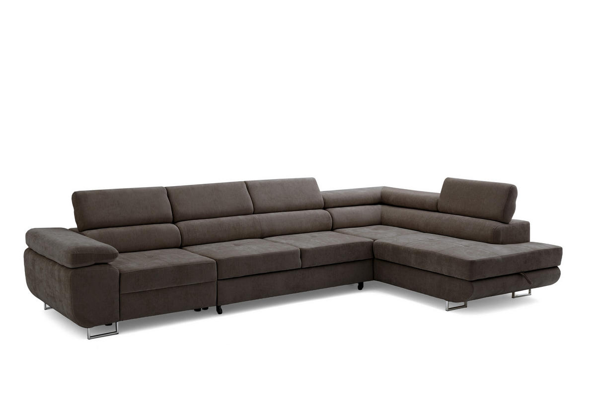 ECKSOFA WILD MAXI L Rechts mit Schlaffunktion 125x195 Chenille Dunkelbraun - Chromfarben/Dunkelbraun, Holz/Textil (203/350cm) - Muffo