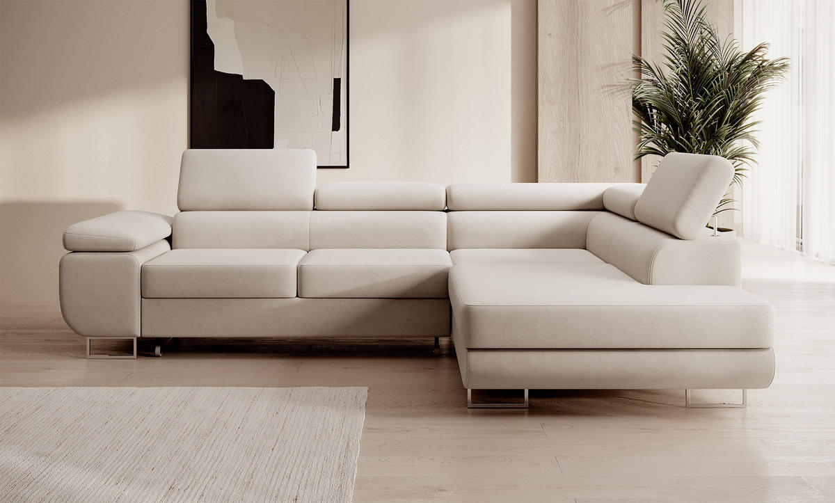 ECKSOFA Stevil Hellbeige Velours - Ecru/Silberfarben, Textil/Metall (275/203cm) - Selsey