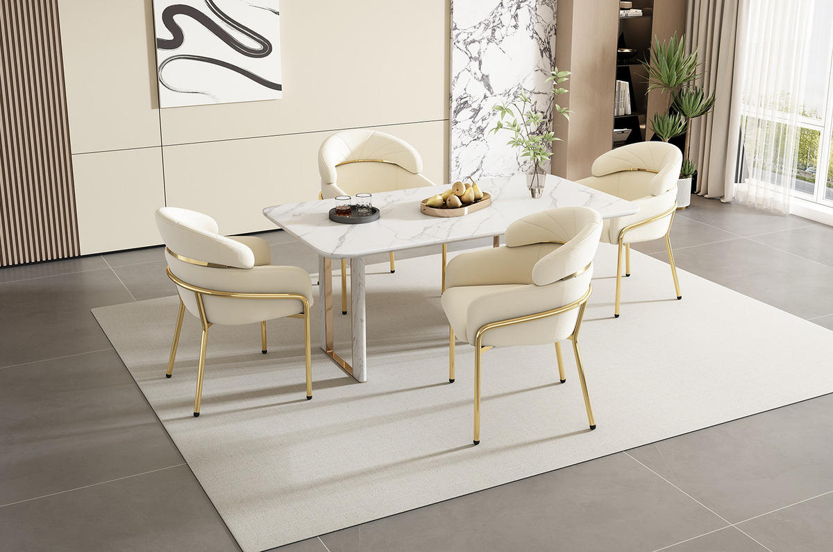 ESSZIMMERSTUHL 45x53x79 cm in Beige, Samt mit 4 Metallbeinen, modernes Design - Beige, Textil (45/79/53cm) - Modfu