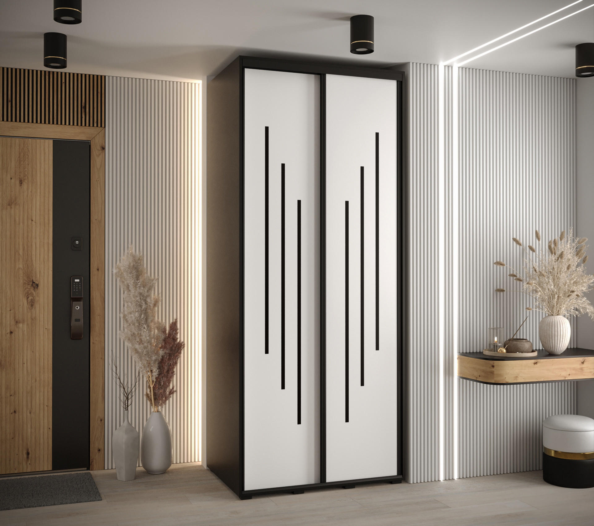 SCHWEBETÜRENSCHRANK 235,2/100/45 2-türig - Schwarz/Weiß, Holz/Metall (100/235/45cm) - Abiks Möbel