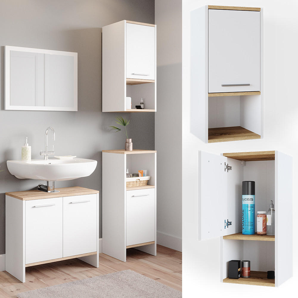 BADSCHRANK Elvio Weiß 32 x 68 cm - Weiß, Holzwerkstoff (32/68/28.1cm) - Vicco