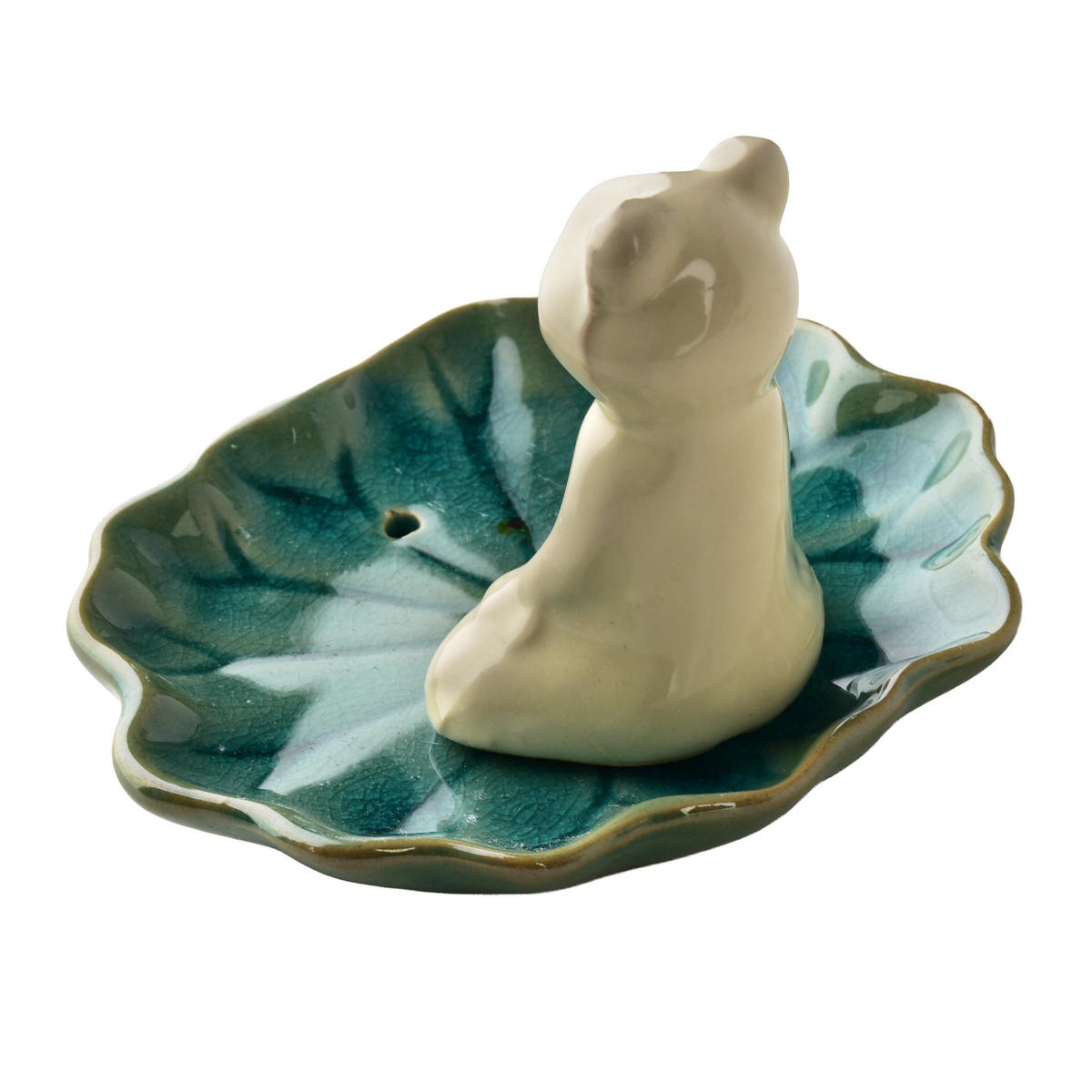 RÄUCHERSTÄBCHENHALTER Frosch 1-tlg Grün/Weiß 10x9x7 cm Keramik - Weiß/Grün, Keramik (8/9.5/10.5cm) - Mondex