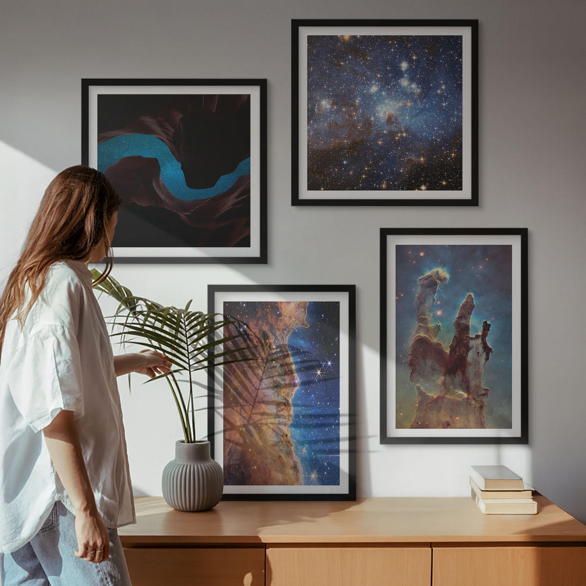 WANDBILDER 4er-Set - 50x50 cm & 40x60 cm Schwarzer Rahmen - Weltraumlandschaften von Galaxien - Schwarz, Kunststoff (50/50cm) - ArtPrintCave