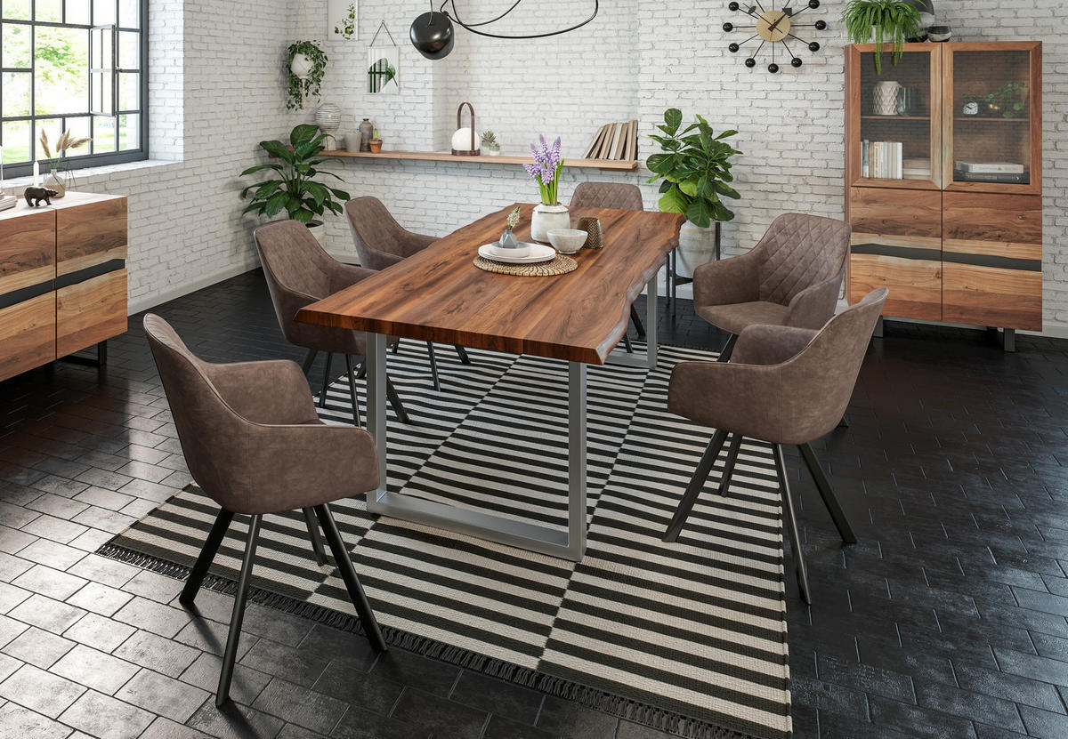 ESSTISCH LIAM - Silberfarben/Braun, Holz/Metall (100/220/74cm) - SAM
