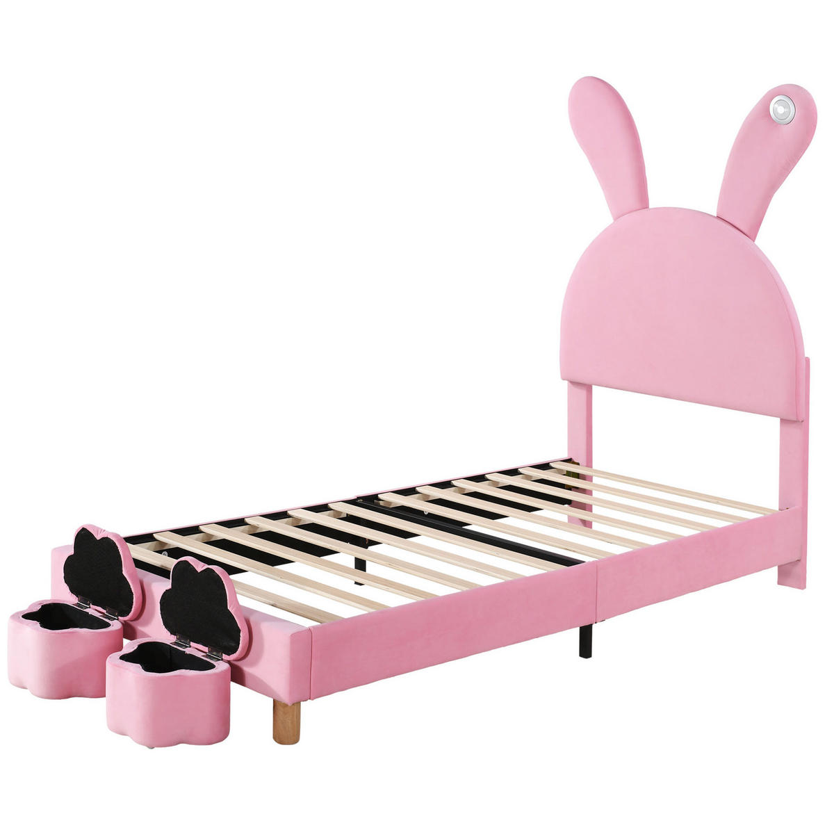 POLSTERBETT 90/200 cm Pink mit Stauraumbänken mit LED-Beleuchtung - Rosa, Textil (90/200cm) - OKWISH