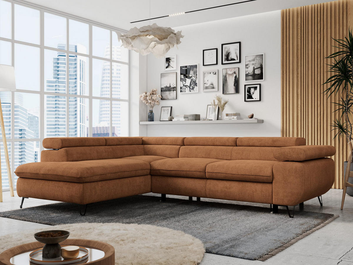 ECKSOFA PETER L Orange Struktur - Links Seite - Schwarz/Orange, Textil/Metall (208/273cm) - MKS