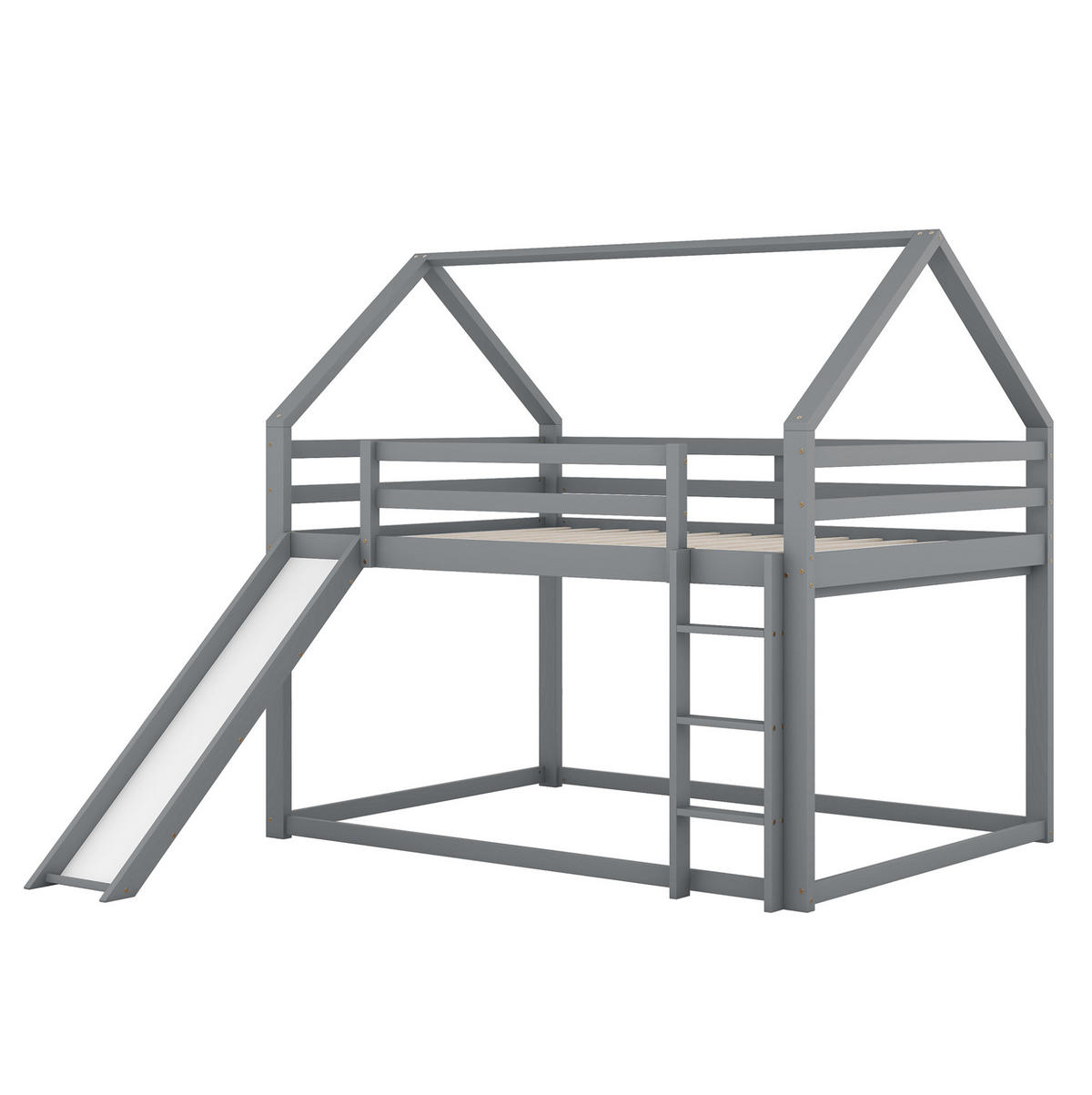 ETAGENBETT mit Rutsche und Leiter 140x200 cm Kiefernholz Grau - Grau, Holzwerkstoff (140/200cm) - Beauniv