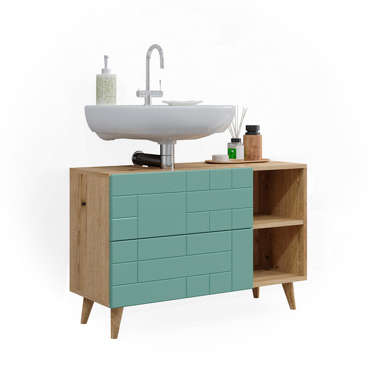 WASCHBECKENUNTERSCHRANK Rudi Mintgrün 90 x 59 cm mit 2 Schubladen - Mintgrün, Holzwerkstoff (90/59/32.6cm) - Vicco
