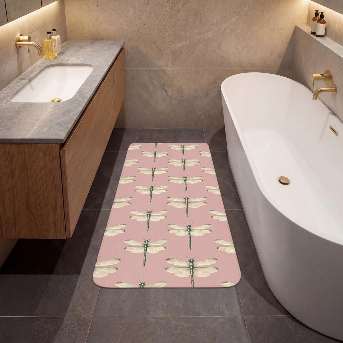 KÚPEĽŇOVÁ PREDLOŽKA Zvončeky - vzor - ružová 60x120 cm - ružová, textil/plast (60/120cm) - OnlyWow