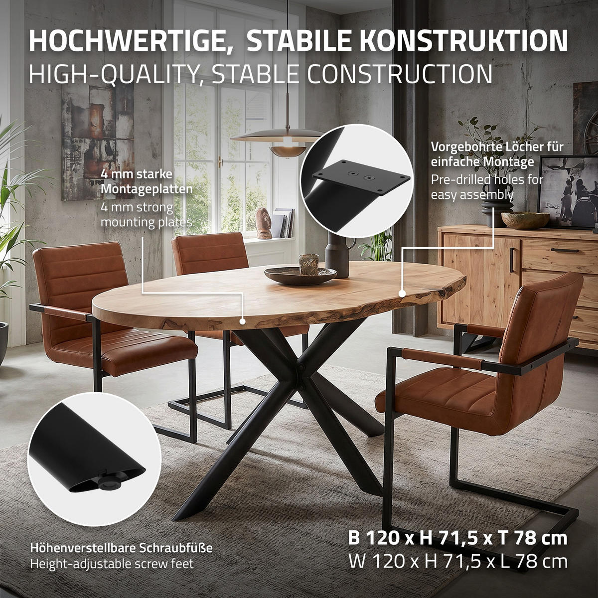 NOHY STOLU kovové černé 120 x 78 x 71,5 cm, oválný podstavec ve tvaru X, čtyřnohý, z oceli - černá, kov (120/71.5/78cm) - ML-DESIGN