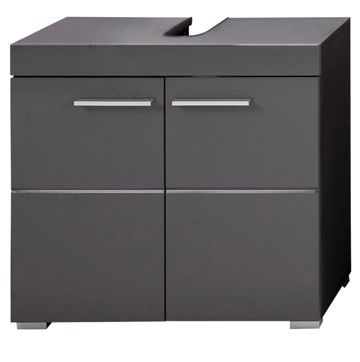 WASCHBECKENUNTERSCHRANK grau Hochglanz 60 x 56 cm, Badschrank 2-türig - Grau, Holzwerkstoff/Kunststoff (60/56/34cm) - Top.Furn