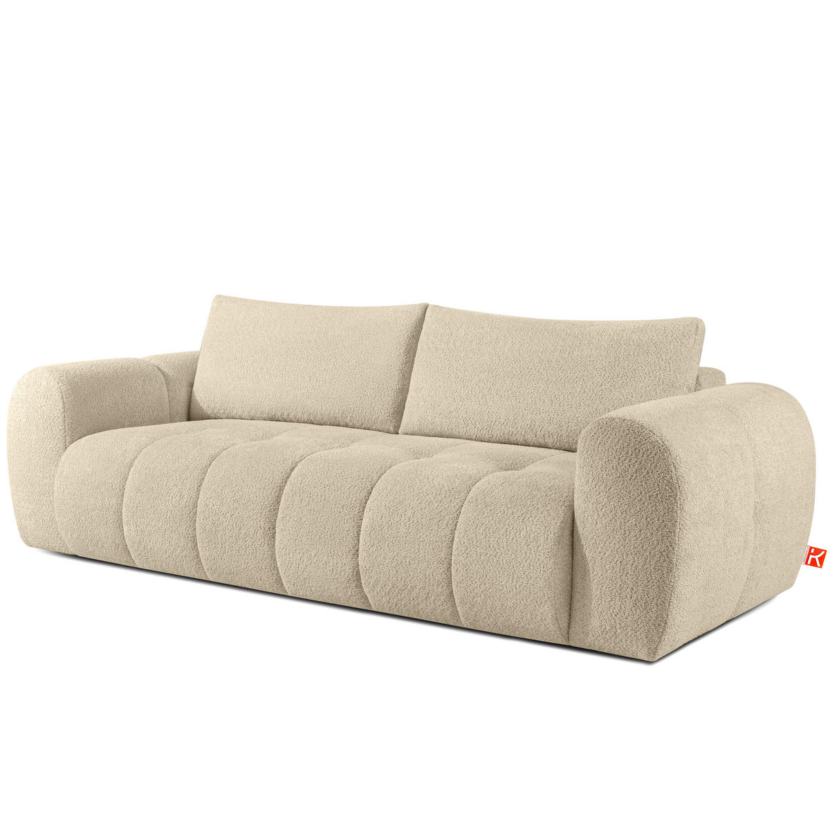 SOFA LIRA mit Pouf, Hellbeige, Bouclé - Beige, Holz/Holzwerkstoff (96/43/50cm) - KONSIMO®