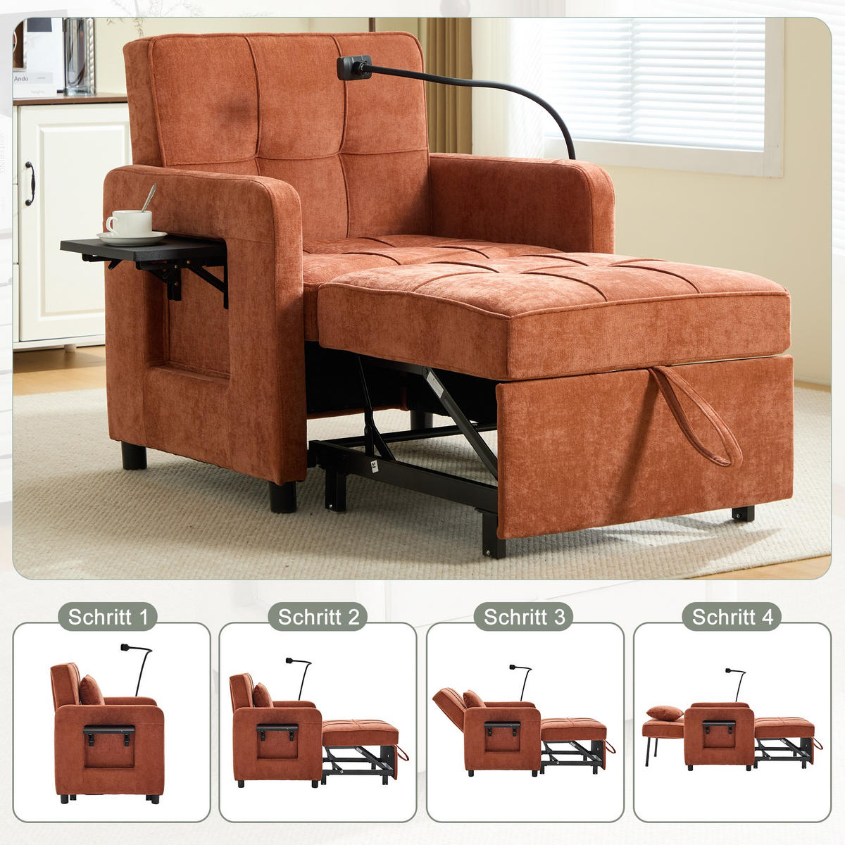 FERNSEHSESSEL Relaxsessel,Polsterliege mit Stauraum,Chenille,Orange - Orange, Textil (79/83/167cm) - LVHOM