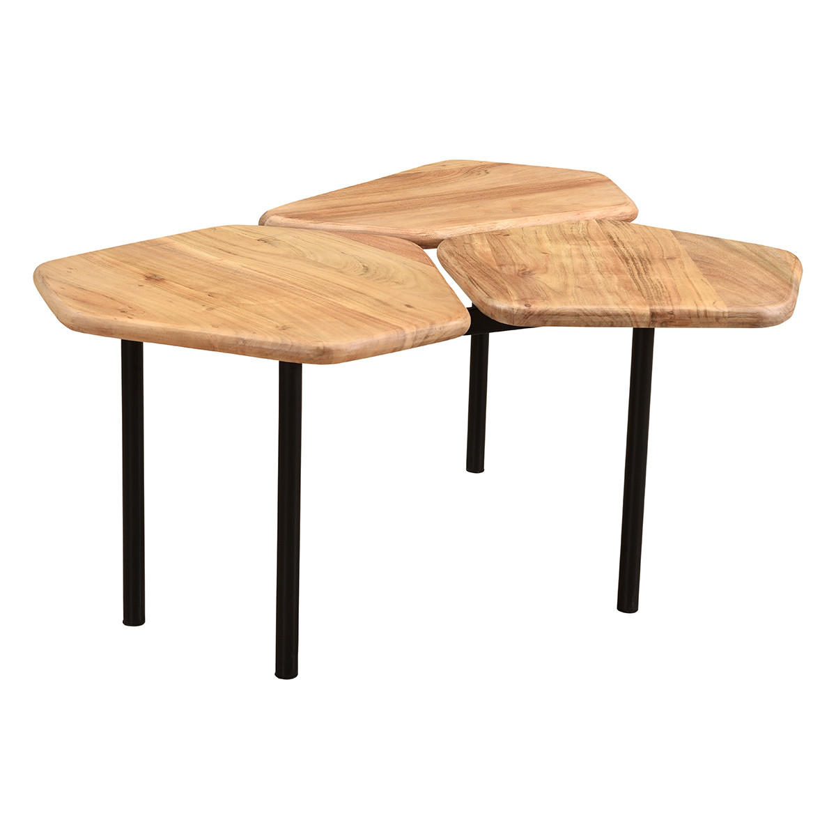 COUCHTISCH Akazie Metall 3-Platten SUZANE - Naturfarben, Holz (95/76/42.5cm) - Miliboo