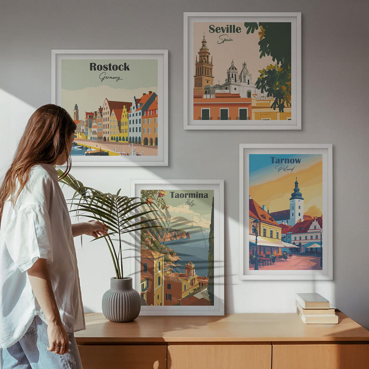 WANDBILDER 4er-Set - 50x50 cm & 40x60 cm Weißer Rahmen - Architektur der Küstenstädte - Weiß, Kunststoff (50/50cm) - ArtPrintCave