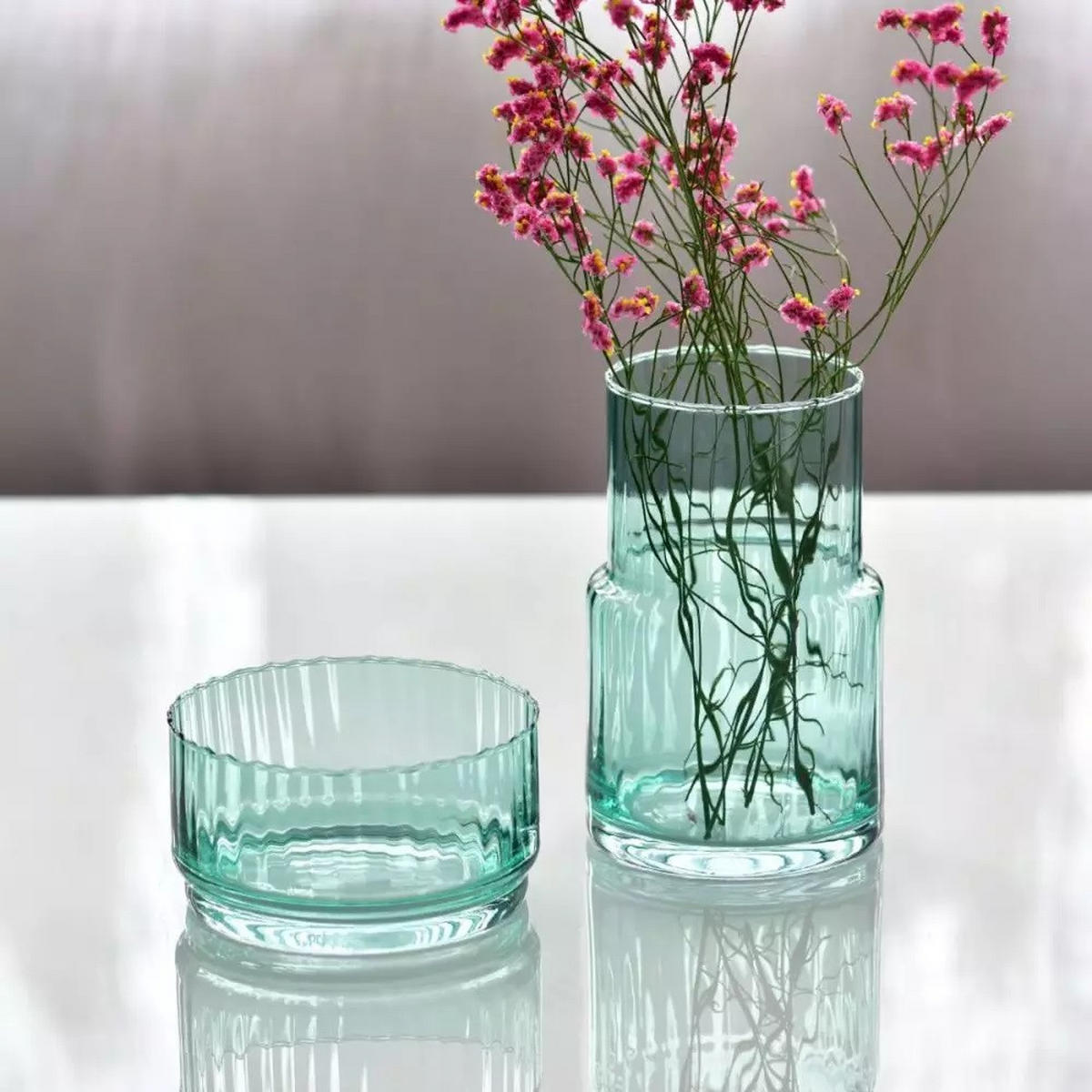 GLASSCHÜSSEL MINZ, 15 cm, Handgemacht - Mintgrün, Glas (15cm) - Krosno Glass