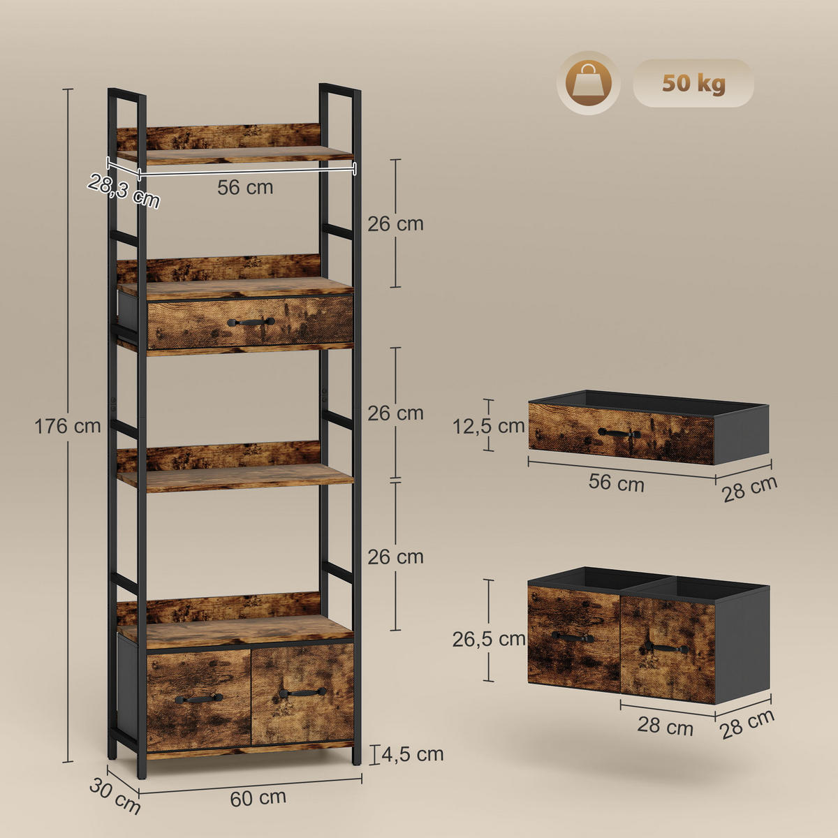 BÜCHERREGAL 60/30/176 cm Braun - Braun, Karton (60/176/30cm)