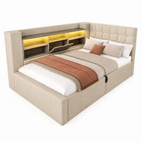 POLSTERBETT 90/200 cm in Beige mit Stauraum, LED und USB Leinen Design - Beige, Holzwerkstoff/Textil (90/200cm) - STILVORA