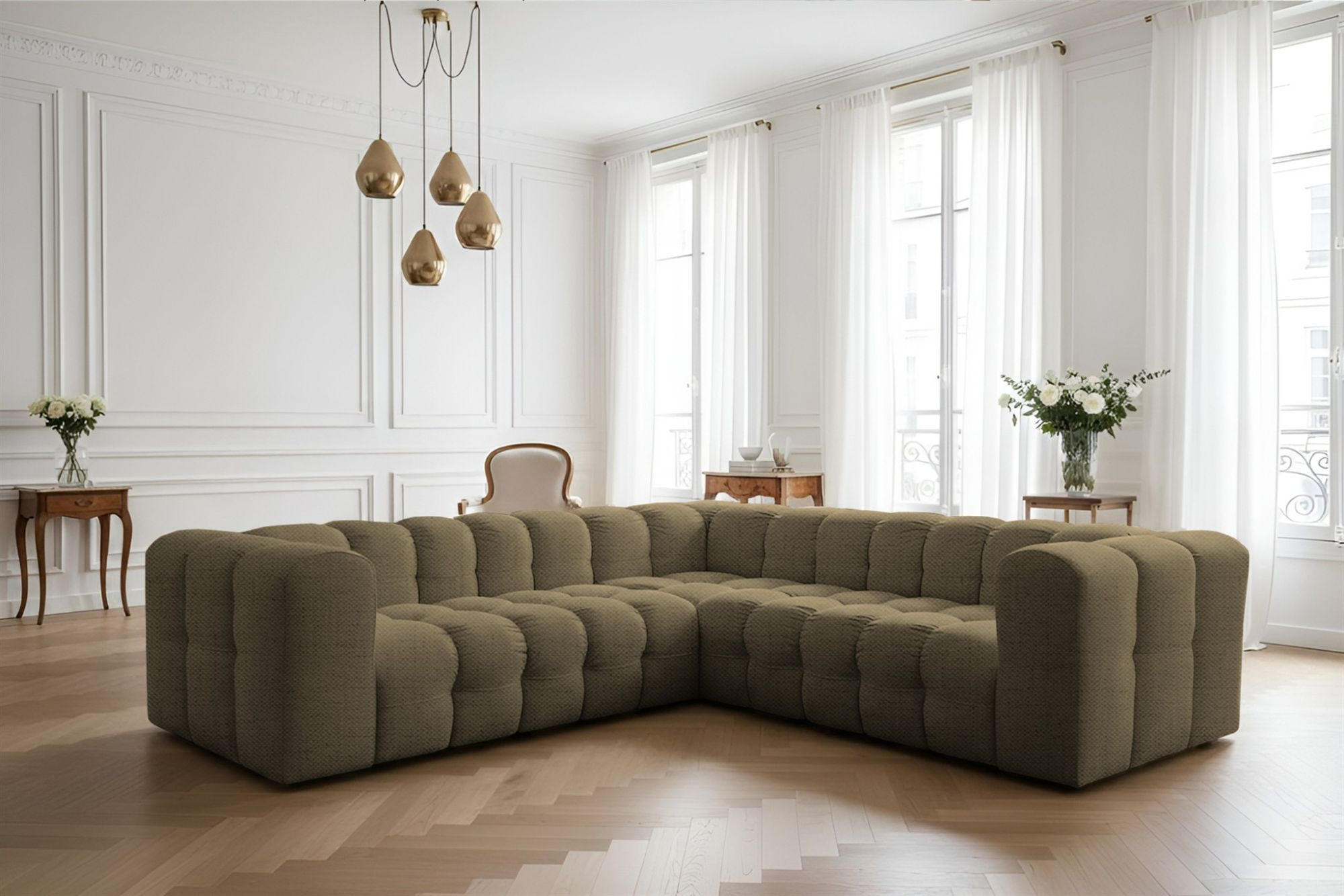 ECKSOFA Solvie Xs In Moly - Grün, Holzwerkstoff/Textil (270/270cm) - Fun Möbel