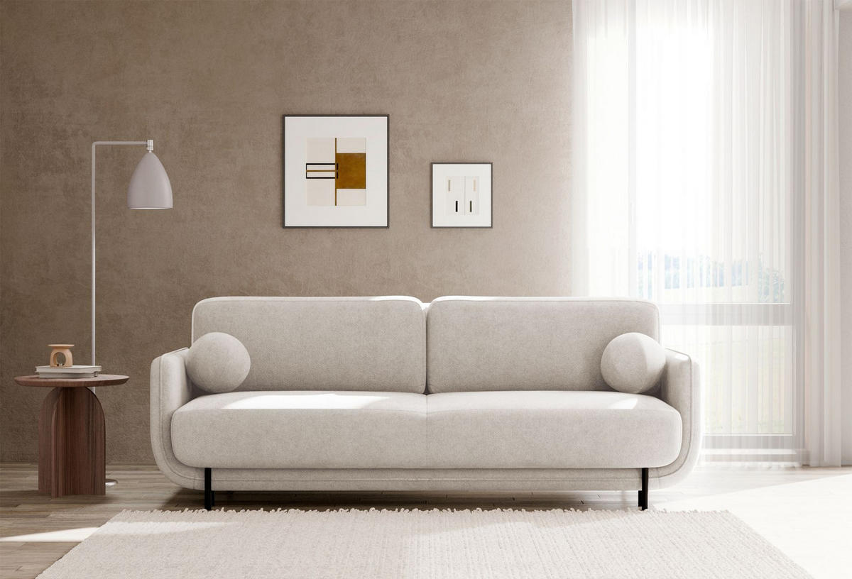 SCHLAFSOFA Ovals Hellbeige - Ecru/Schwarz, Textil/Metall (236/95/96cm) - Selsey