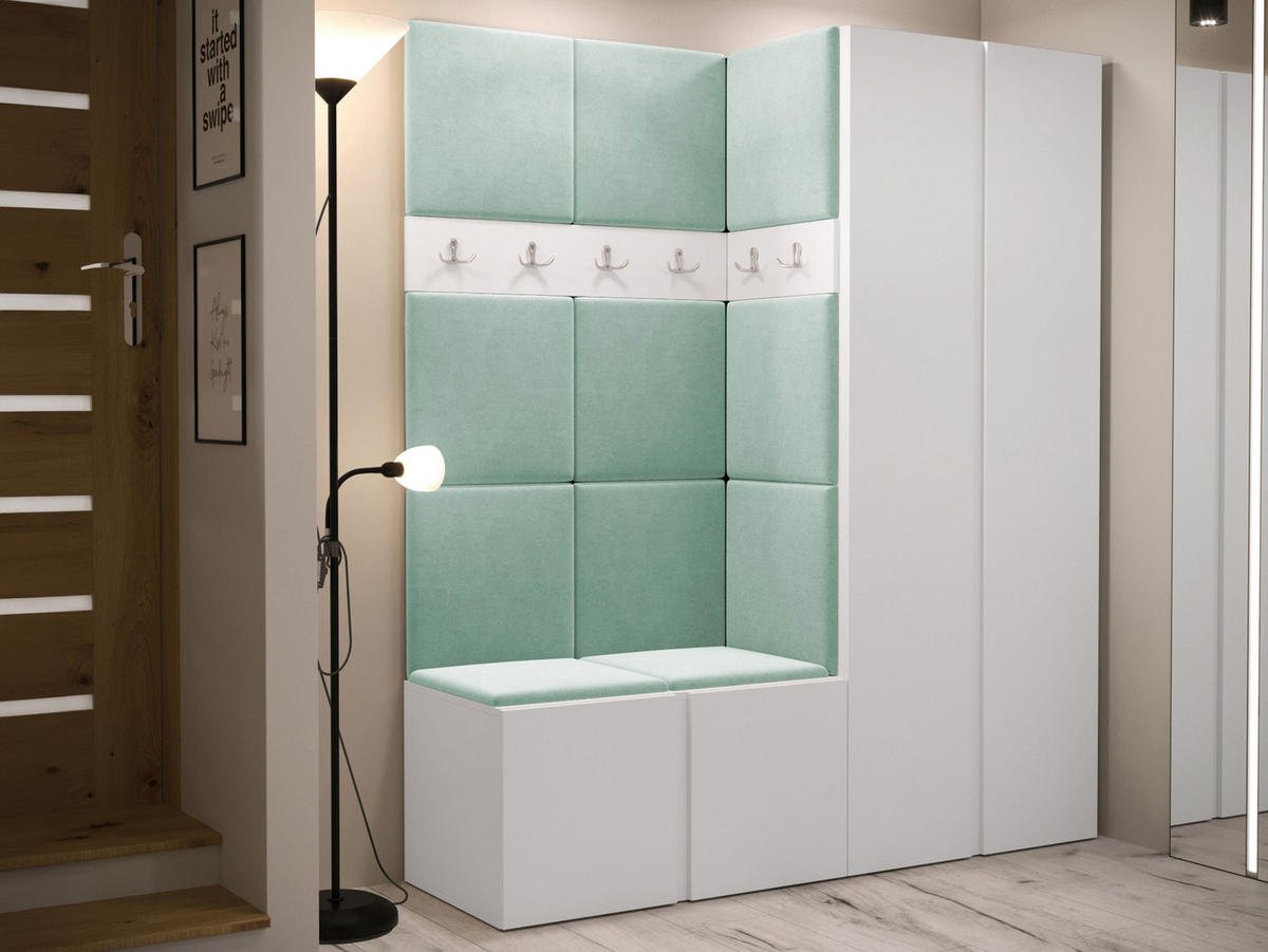 GARDEROBEN-SET Orion III - Weiß/Mintgrün, Holzwerkstoff/Kunststoff (158/186/46cm) - MIRJAN24