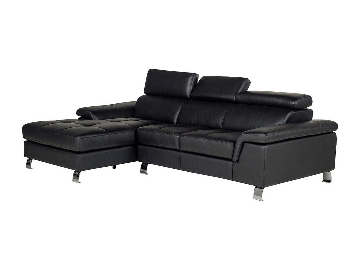 SOFA - 4 Personen - leder - schwarz Mishima - Schwarz, Leder/Metall (260/79/167cm) - Vente-Unique