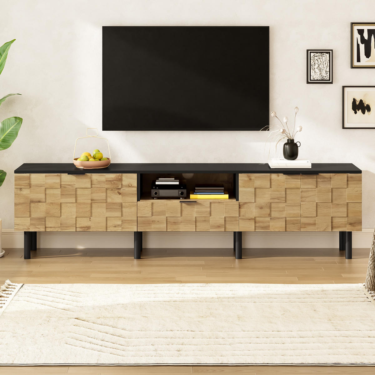 TV-LOWBOARD Mosaik 2 Türen 1 Schublade - Naturfarben, Holzwerkstoff (170/44.5/35cm) - Fortuna Lai