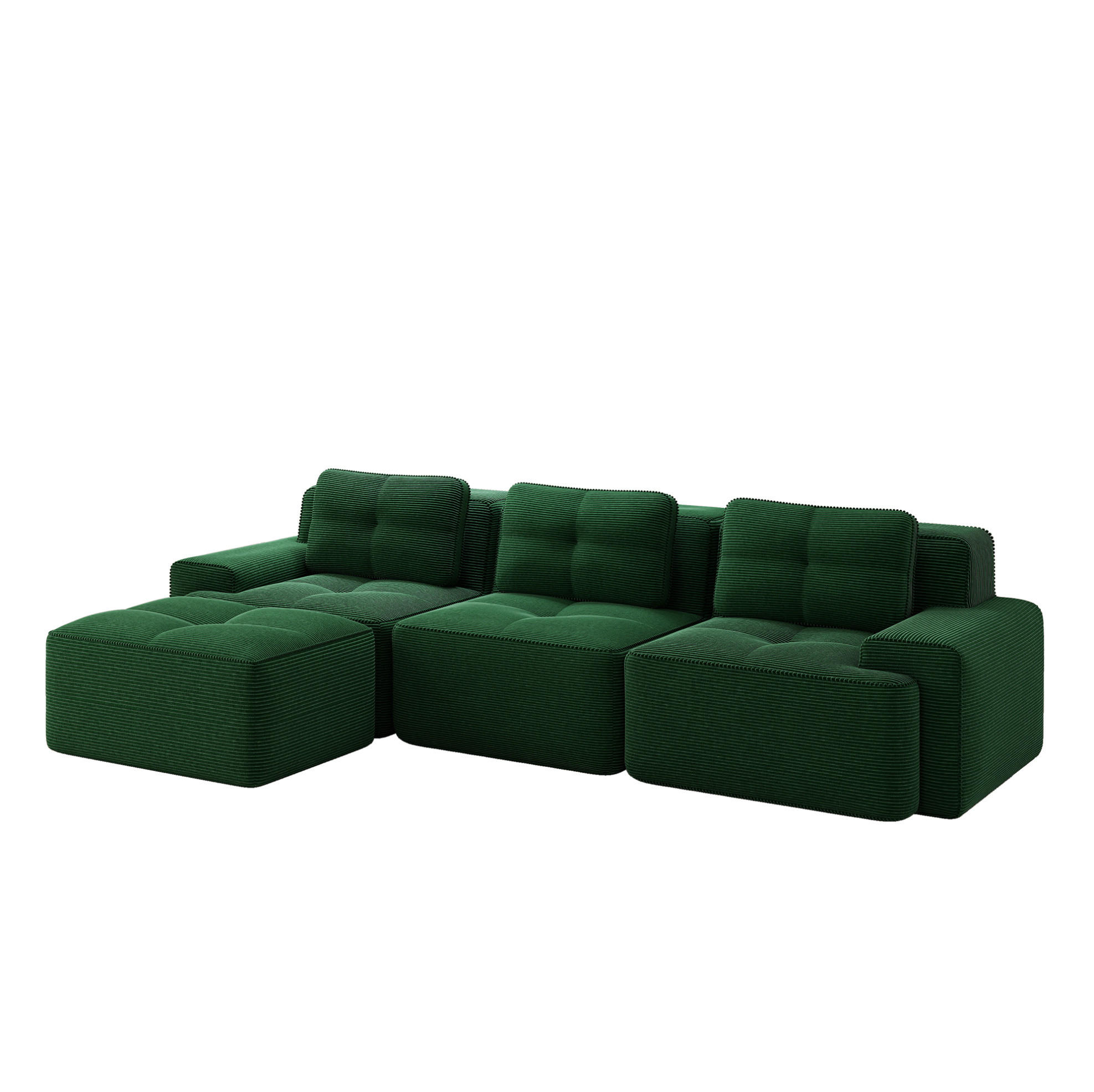 OKWISH MODULÁRNÍ pohovka 74 cm zelená z manšestru s otomanem a hlubokým sedem