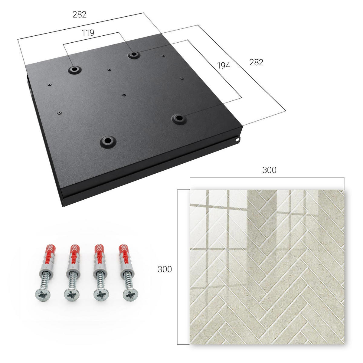 SCHLÜSSELBOX Schwarz 30x30 cm- Türöffnung nach rechts - Beige Fischgrätmuster - Beige, Metall (30/30/5cm) - TULUP