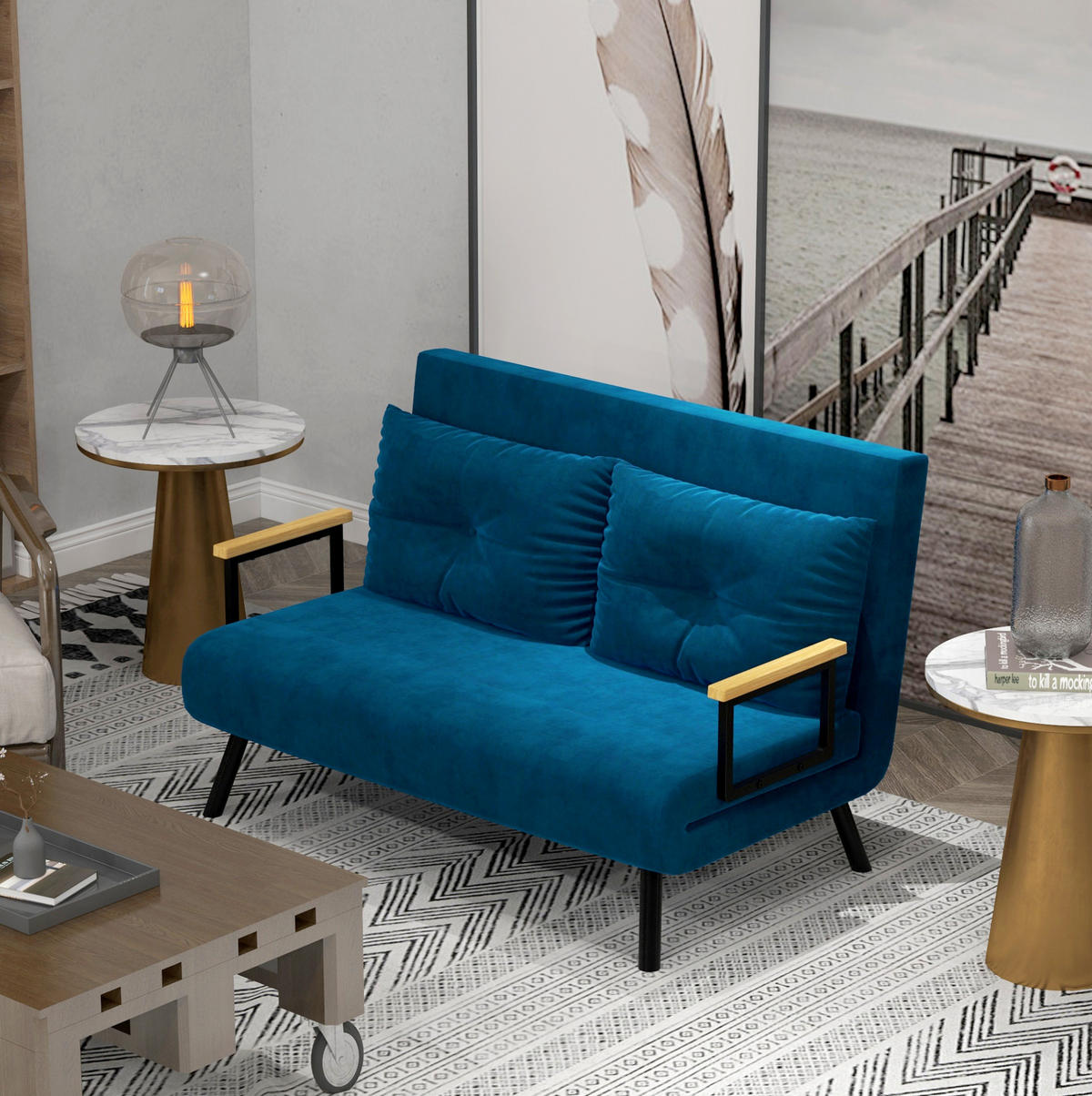 SCHLAFSESSEL mit Bettfunktion, 5-fach verstellbarer Rückenlehne 102/73/81 cm Blau - Blau, Textil (73/81/102cm) - Redom