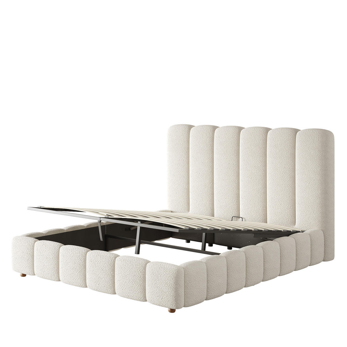 POLSTERBETT aus Bouclé 140x190 cm Weiß mit hydraulischem Bettkasten und Lattenrost - Weiß, Textil (140/190cm) - Modfu