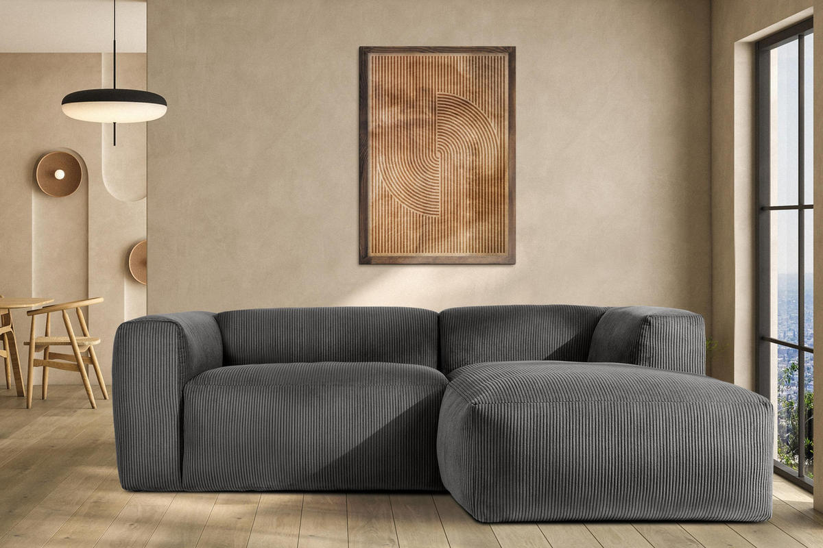 ECKMODULSOFA-RECHTS BUFFO 3/4 Sitzer mit extrem weicher Sitzfläche, Kordstoff, grau - Grau, Textil (237/180cm) - KONSIMO®