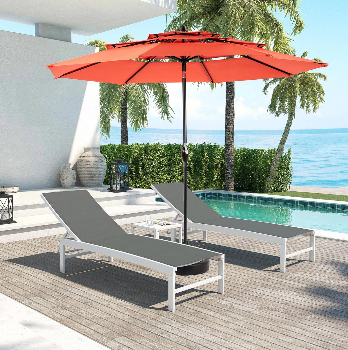 SONNENSCHIRM rund 305 cm in Orange mit Kurbel und Neigefunktion - Orange, Metall (294/294cm) - BEAOK