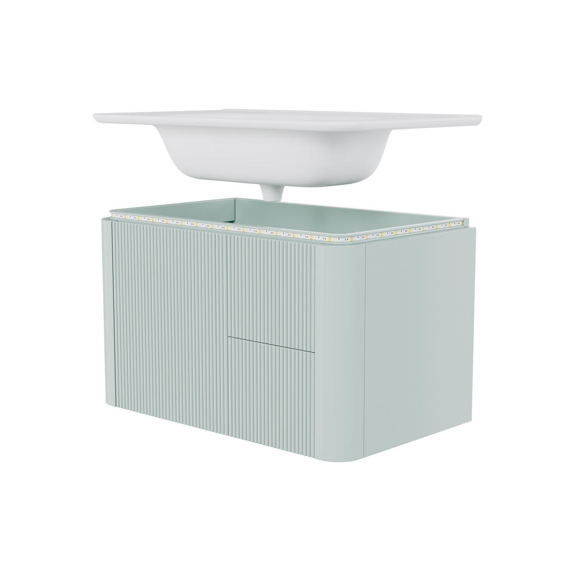 WANDMONTIERTER Waschtischunterschrank 80.5x47.5x51 cm Grün aus Holzwerkstoff & Keramik mit Schubladen - Grün, Holzwerkstoff (80.5/51/47.5cm) - Modfu