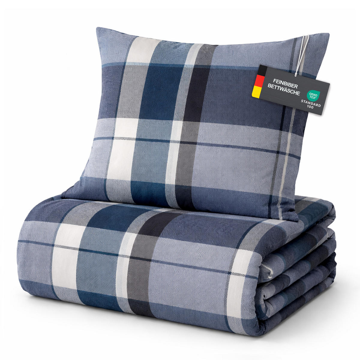 BETTWÄSCHE Feinbiber Herbst/Winter 135x200 cm Blau (Kariert) - Blaugrau, Textil (135/200cm) - Bestlivings