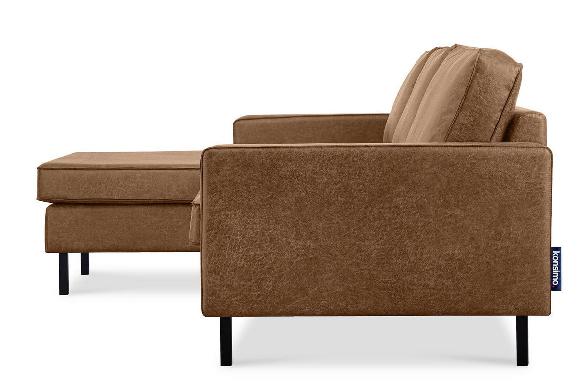 ECKSOFA-LINKS INVIA mit Armlehnen vintage, Lederoptik-Stoff, braun - Schwarz/Braun, Textil (234/160cm) - KONSIMO®