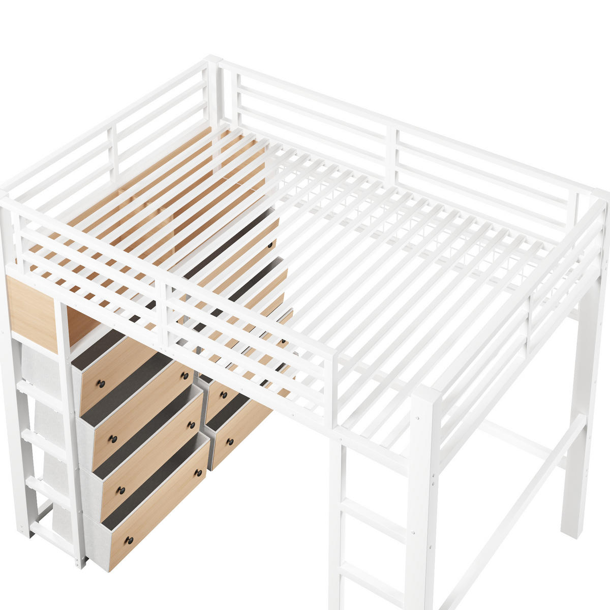 HOCHBETT 140/200 cm in Weiß mit 8 Schubladen, LED, Regalen und Lochwand - Weiß, Holzwerkstoff/Metall (140/200cm) - WISHDOR