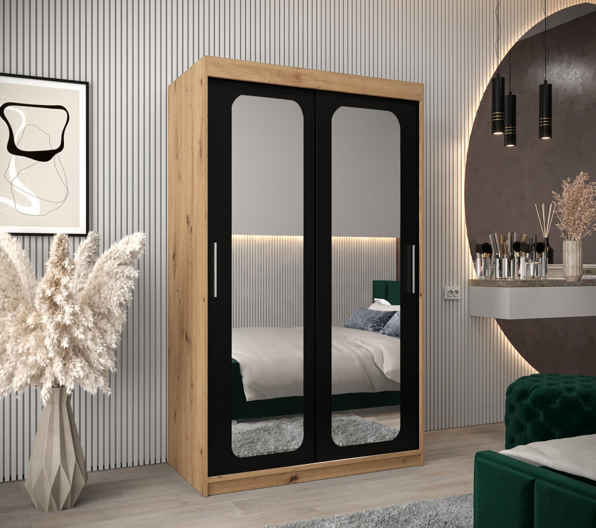 SCHWEBETÜRENSCHRANK 200/120/62 2-türig - Silberfarben/Schwarz, Holz/Kunststoff (120/200/62cm) - Abiks Möbel