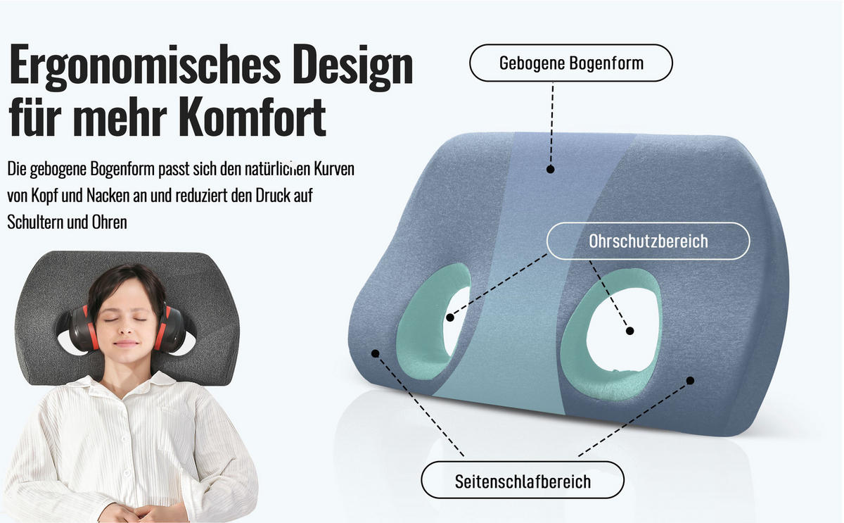 OHRKISSEN Geeignet für Seitenschläfer - Dunkelgrau, Textil (38/54cm) - Vercart