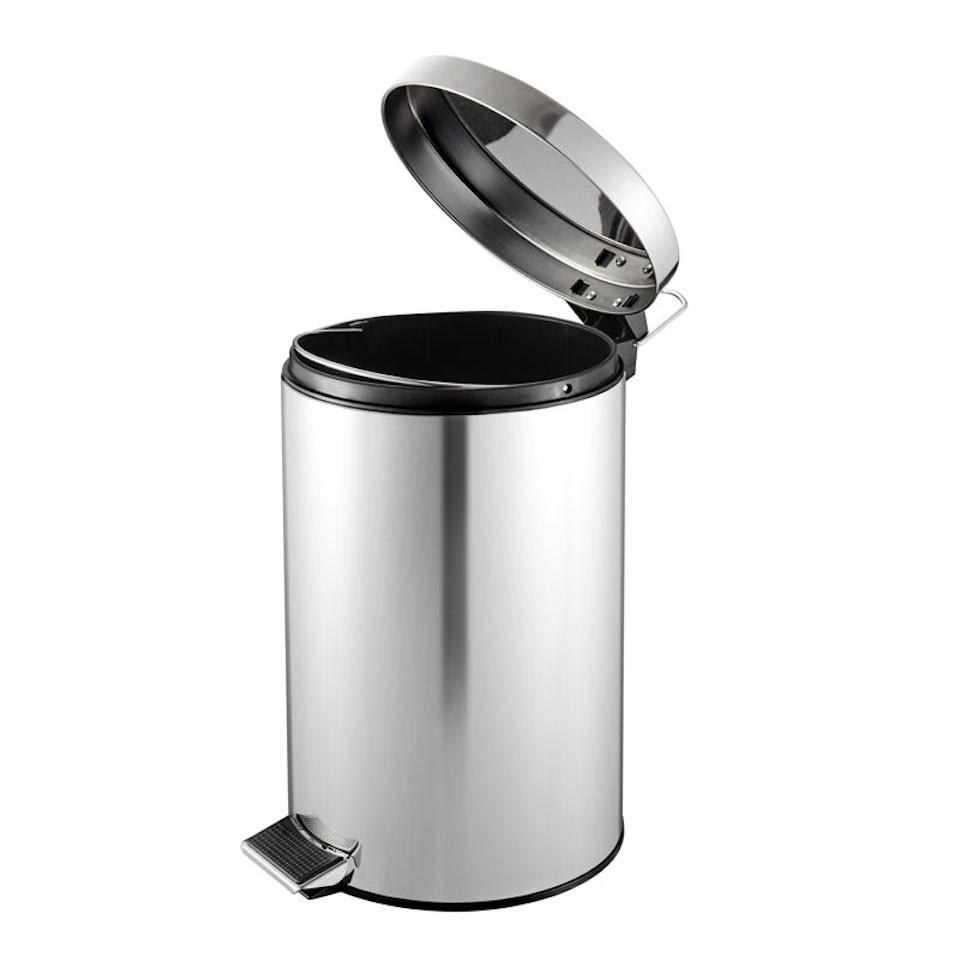 MÜLLEIMER Runder TretMit Herausnehmbaren Kunststoff Inneneimer 12 Liter 40 x 29,5 x 25,5 cm Edelstahl - Silberfarben, Metall (29.5/40/25.5cm) - PROREGAL