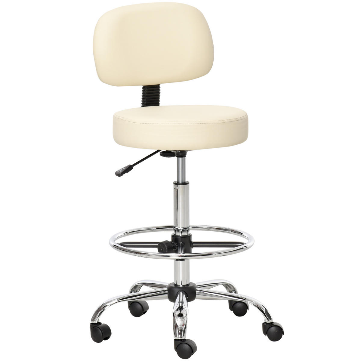 BARHOCKER Drehstuhl Höheverstellbarer Barstuhl mit Lehne aus Kunstleder-Leder - Beige, Kunststoff (57/104/56cm) - HOMCOM