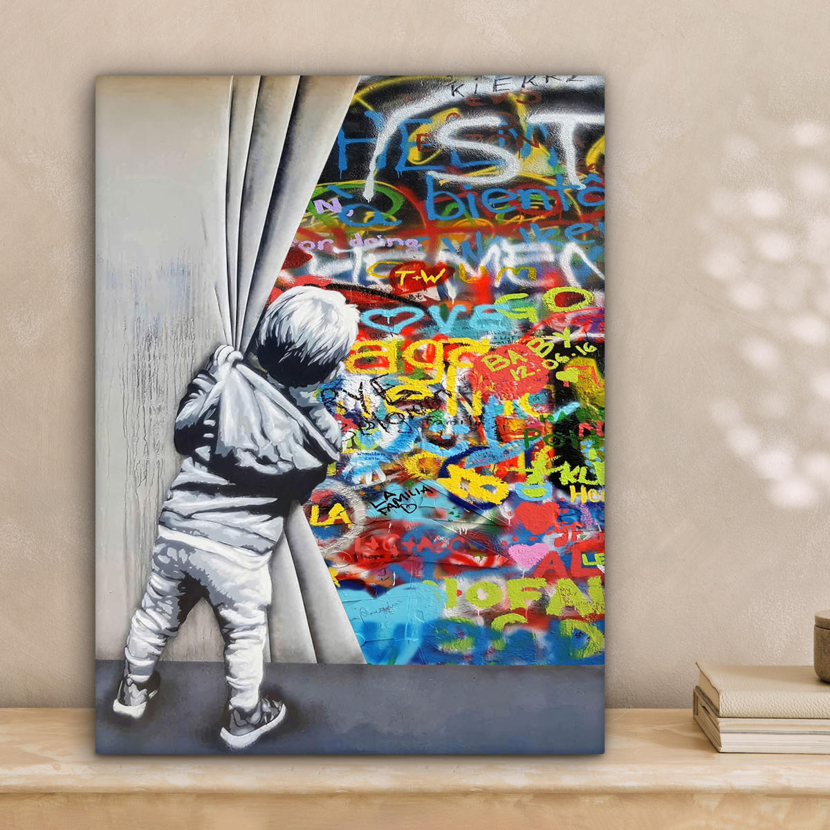 LEINWANDBILD Graffiti - Junge - Ilussie - Straßenkunst 30x40 cm - Hellgrau, Textil (30/40cm) - MuchoWow