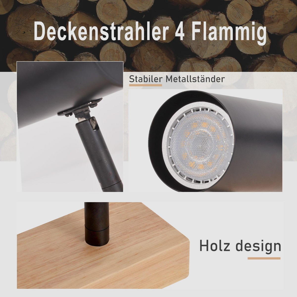 STRAHLER Adenau 4-flammig 60/6/16.5 cm - Schwarz, Metall (60/6/16.5cm) - Nettlife