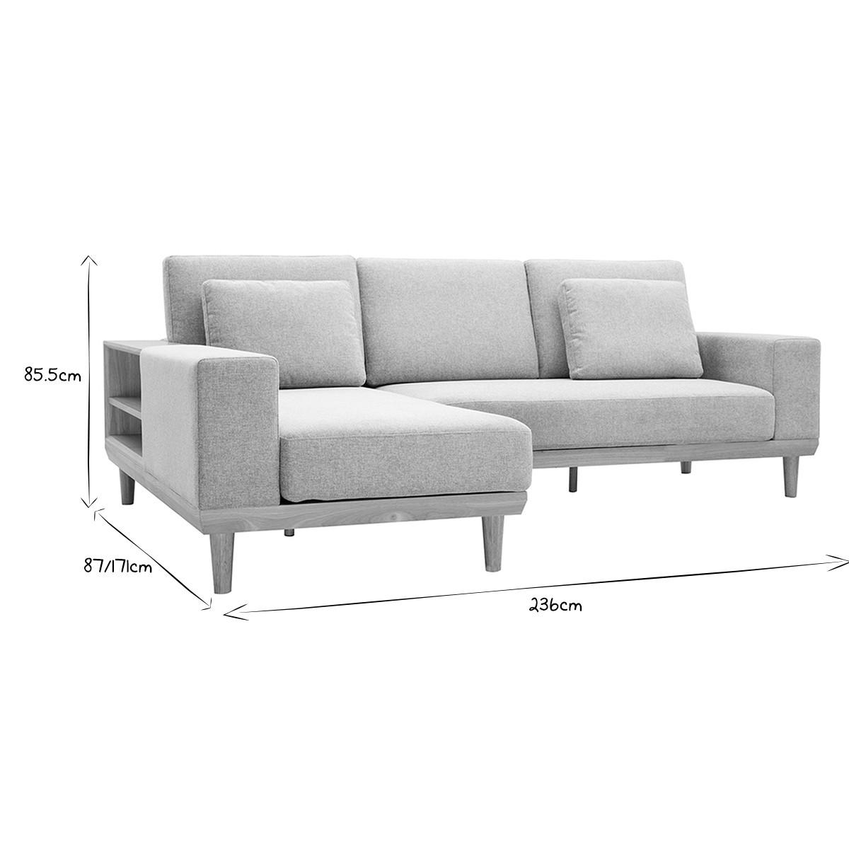 ECKSOFA 5-Sitzer Mit Stauraum Hellgrauer Stoff Mit Strukturiertem Samteffekt Helles Holz KOMAO - Hellgrau, Textil (171/236cm) - Miliboo