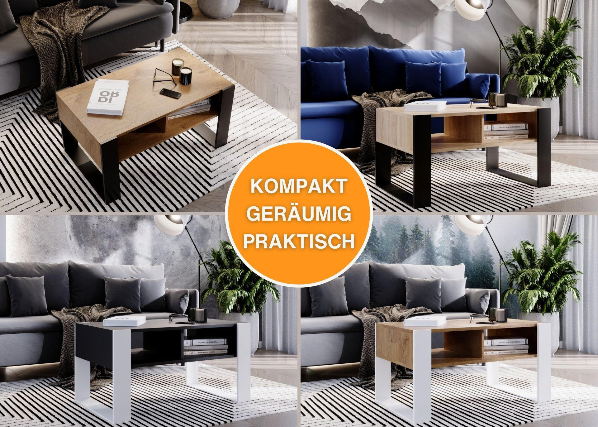 COUCHTISCH Kora92 92/45/53,6 - Schwarz/Sonoma Eiche, Holzwerkstoff (54/92/45cm) - RAUMHIRSCH FURNITURE