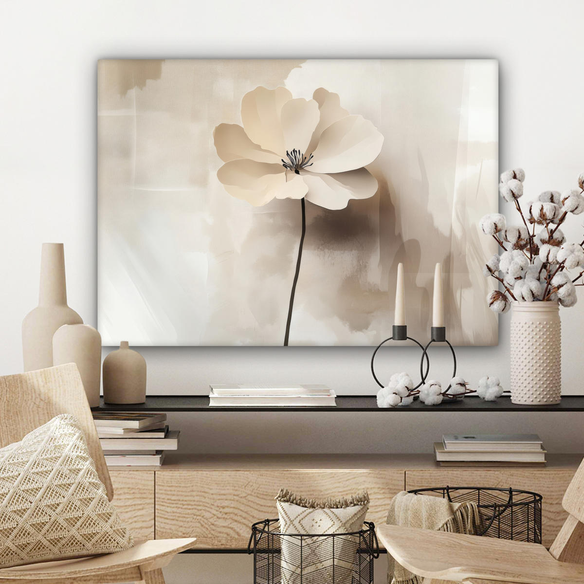 LEINWANDBILD Blume - Beige - Farbe - Schatten Wandbilder 80x60 cm - Creme, Textil (80/60cm) - MuchoWow