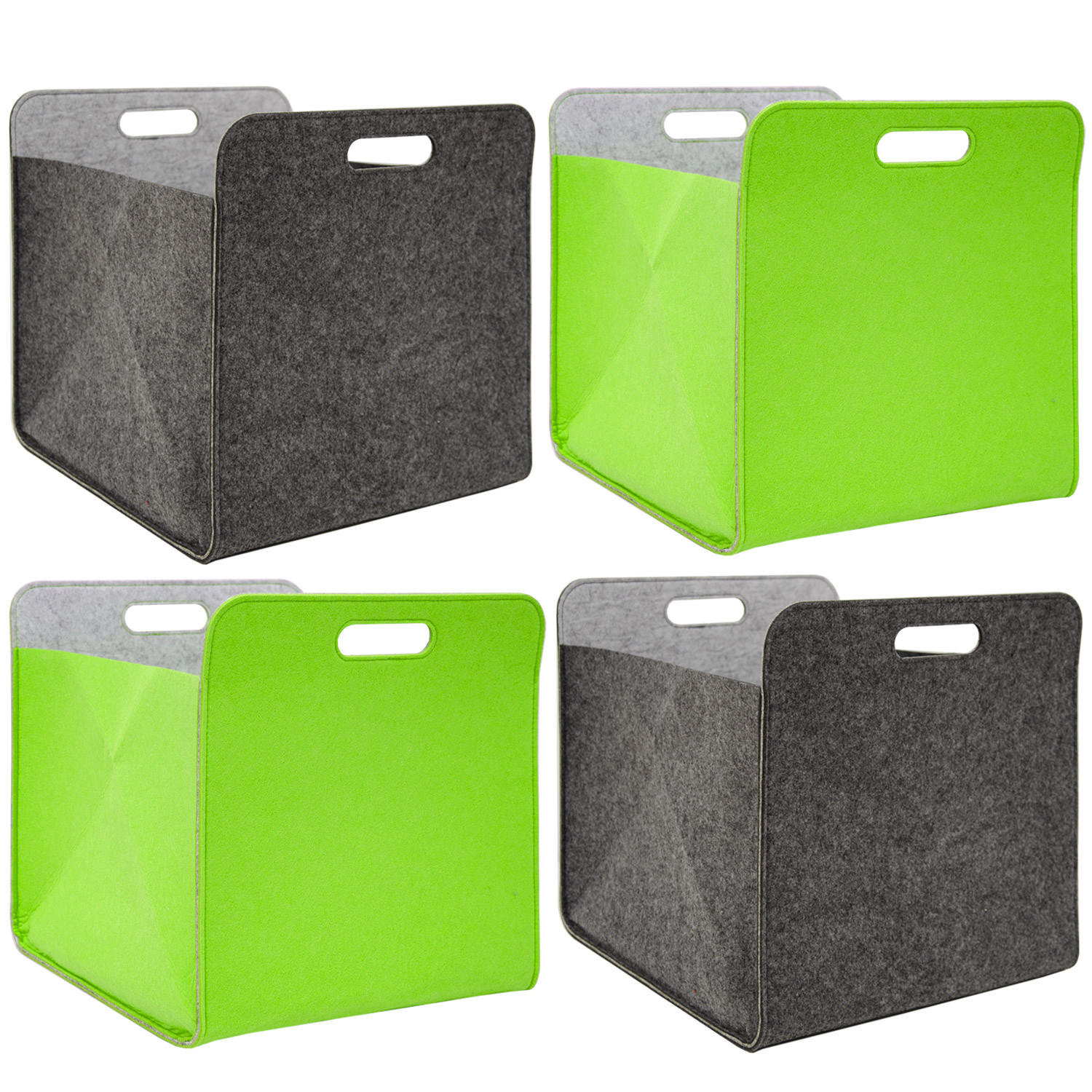 AUFBEWAHRUNGBOX 4er Set 33/38, graugrün - Limette/Grau, Kunststoff (33/33/38cm) - Dunedesign