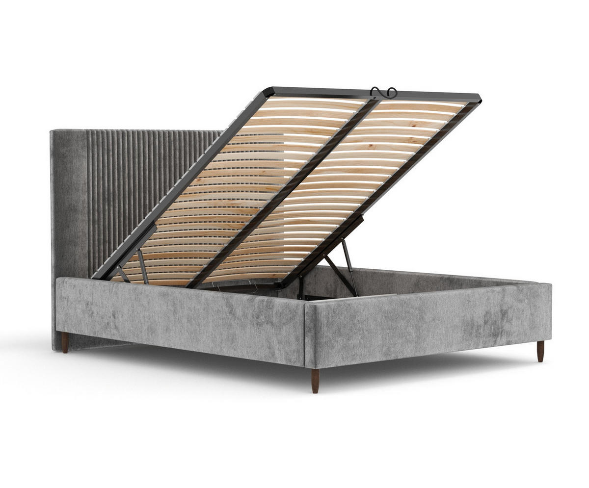 POLSTERBETT Etero Grau 120/200 cm im Chenille-Stoff - Wengefarben/Naturfarben, Holz/Holzwerkstoff (120/200cm) - Maison de Reve
