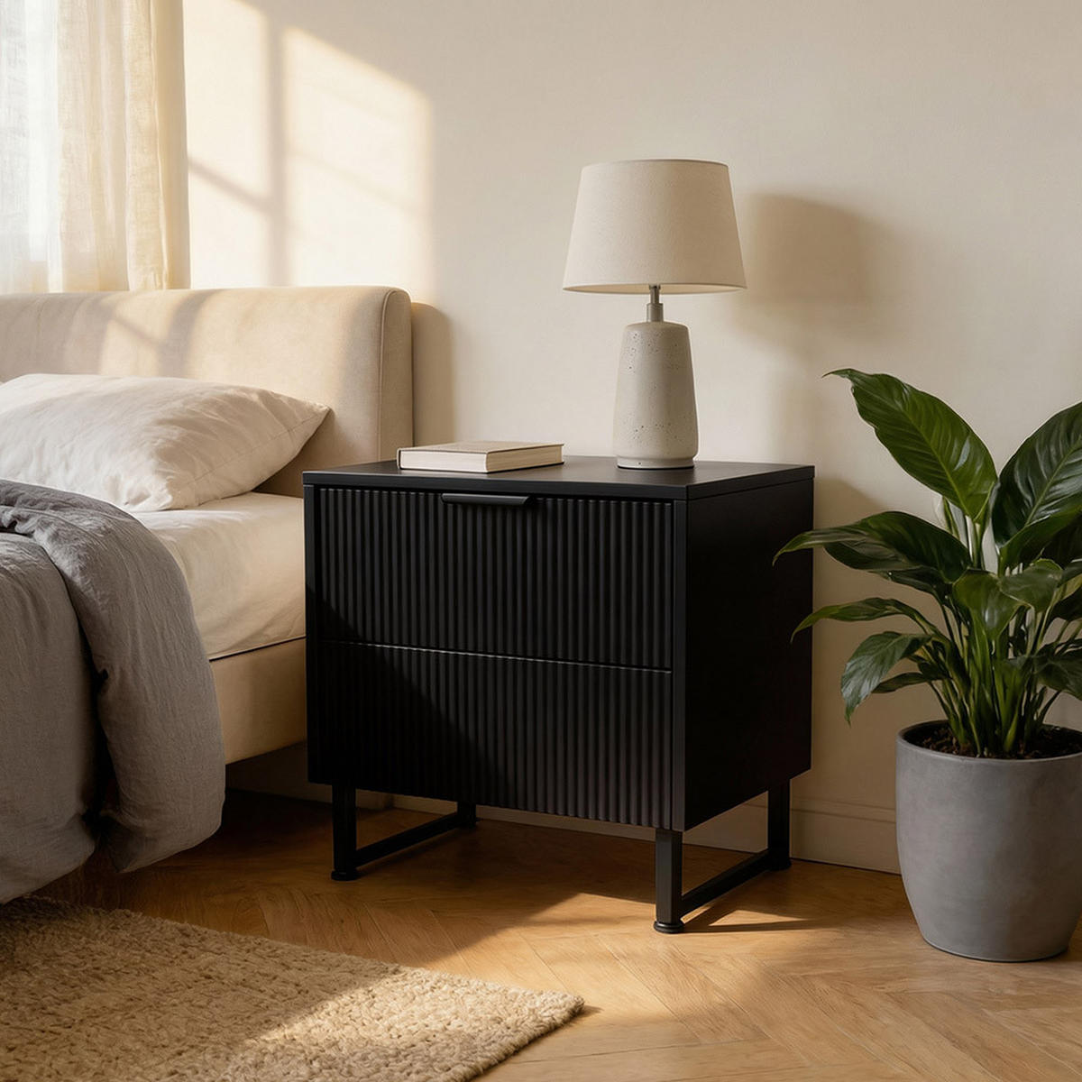 NACHTTISCH NYLA - Schwarz - Schwarz, Holzwerkstoff (45/61/39cm) - Home Deluxe